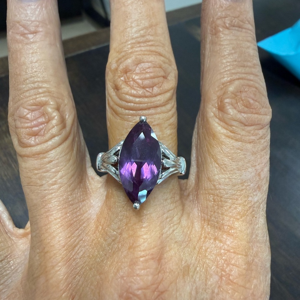 Elegant Marquise Purple Gemstone Silver Ring